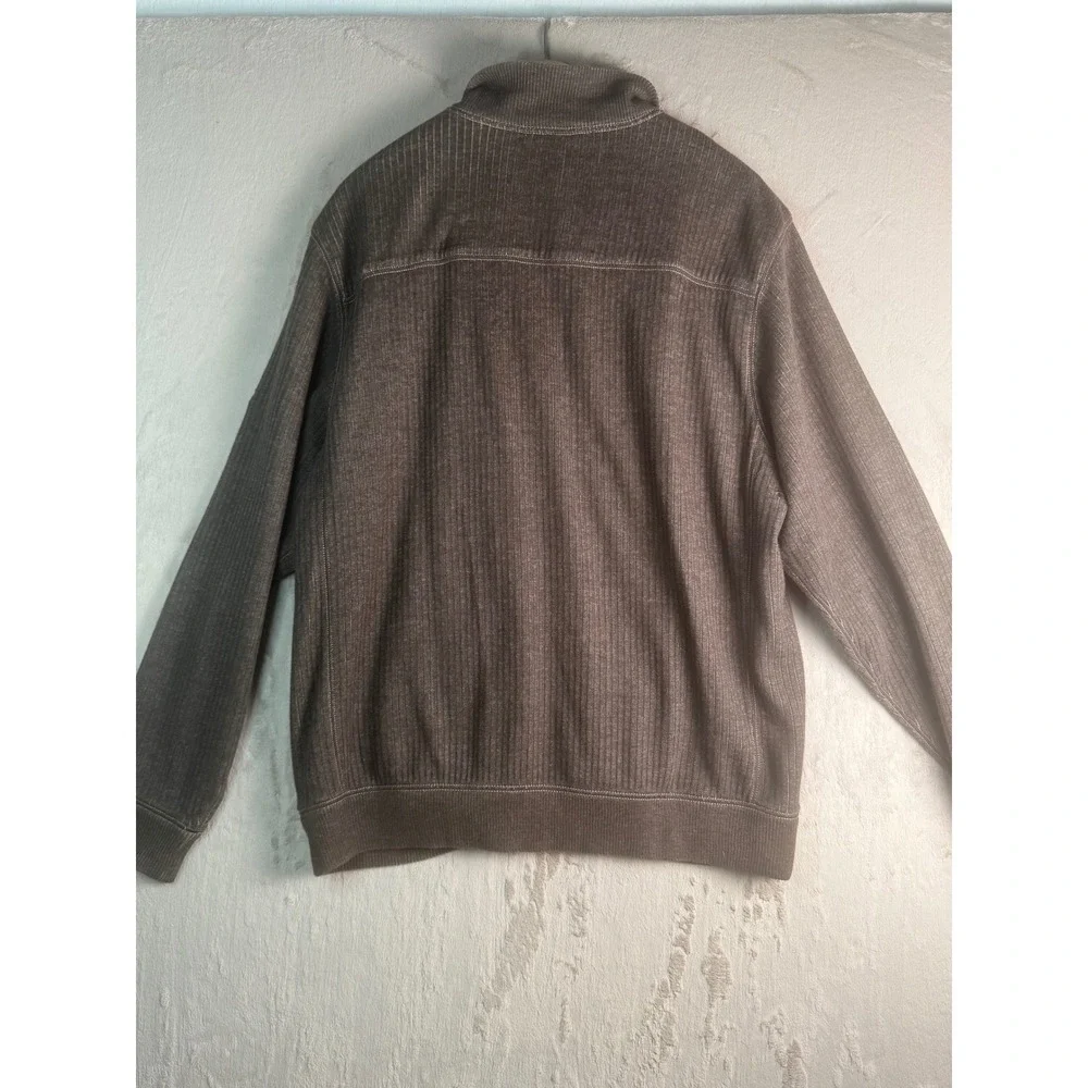 Tommy Bahama Brown Ribbed Full Zip Cotton Sweater Jacket Mens Large L Excellent